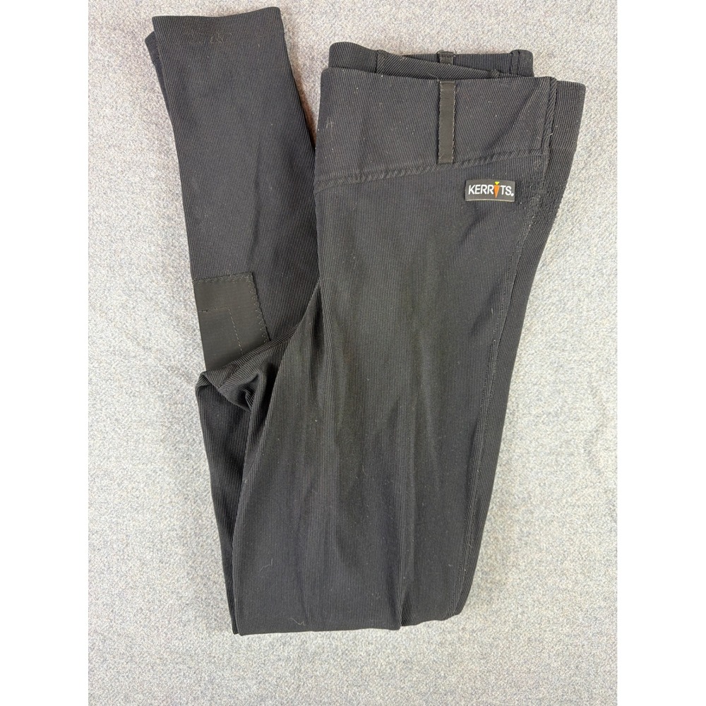 Kerrits Riding Breeches Women L Black Ribbed Knee‎ Patch Equestrian Leggings